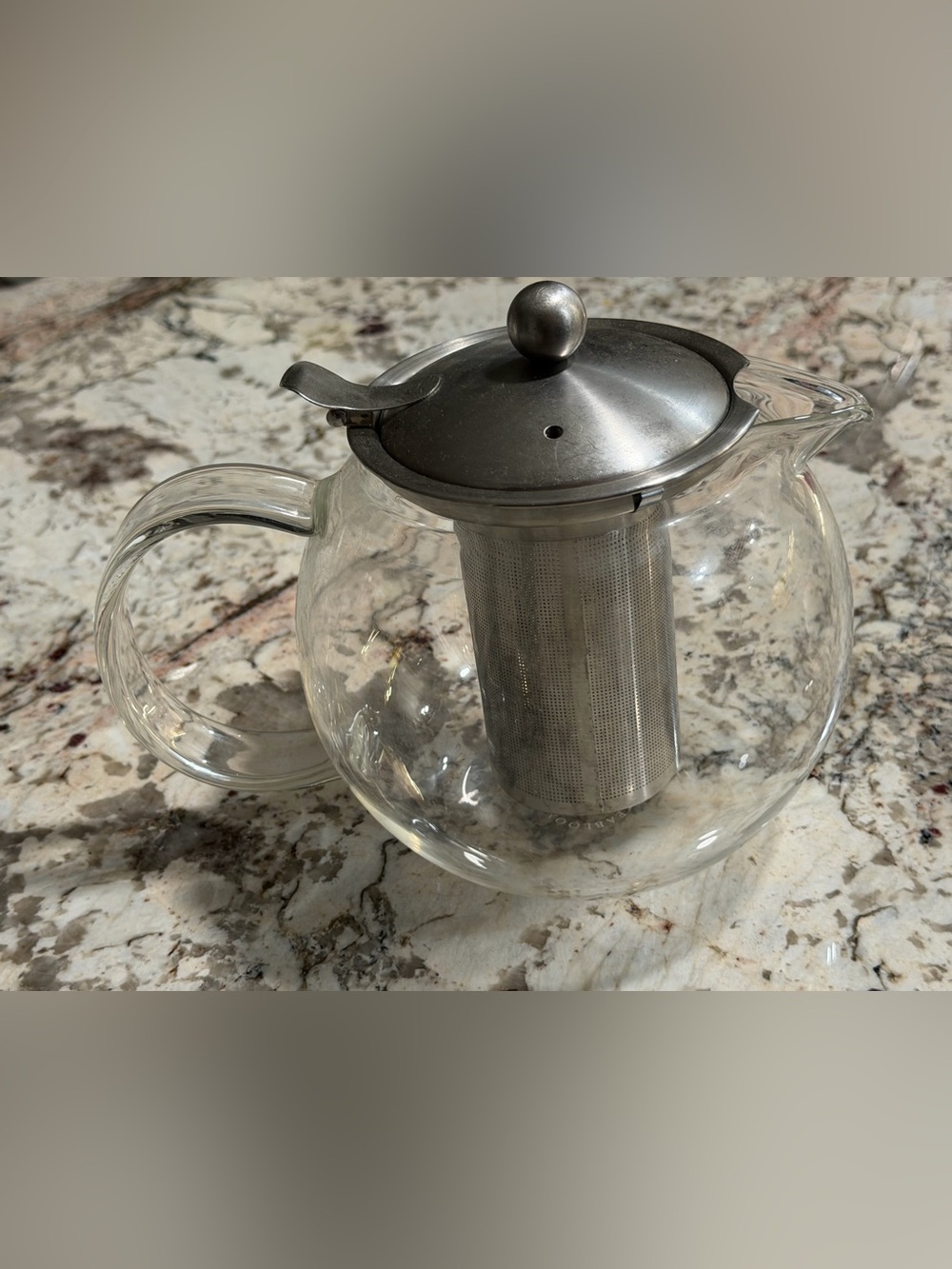Teabloom Clear Glass Teapot with Stainless Steel Infuser and Metal Lid